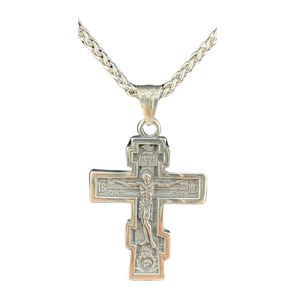 Divine Glitter: Stainless Steel Orthodox Cross Pendant with Chain Divine Glitter: Stainless Steel Orthodox Cross Pendant with Chain
